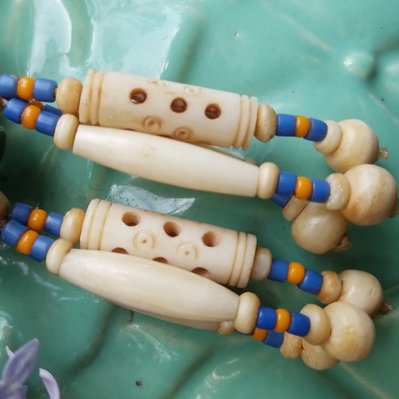 Beautiful Boho Asian Earrings with antique  coins and intricate carved beads - Picture 2 of 7